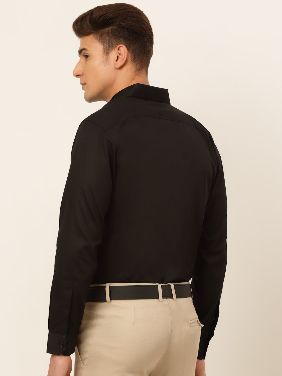 Jainish Men's Cotton Solid Formal Shirt - Black | Grocsy