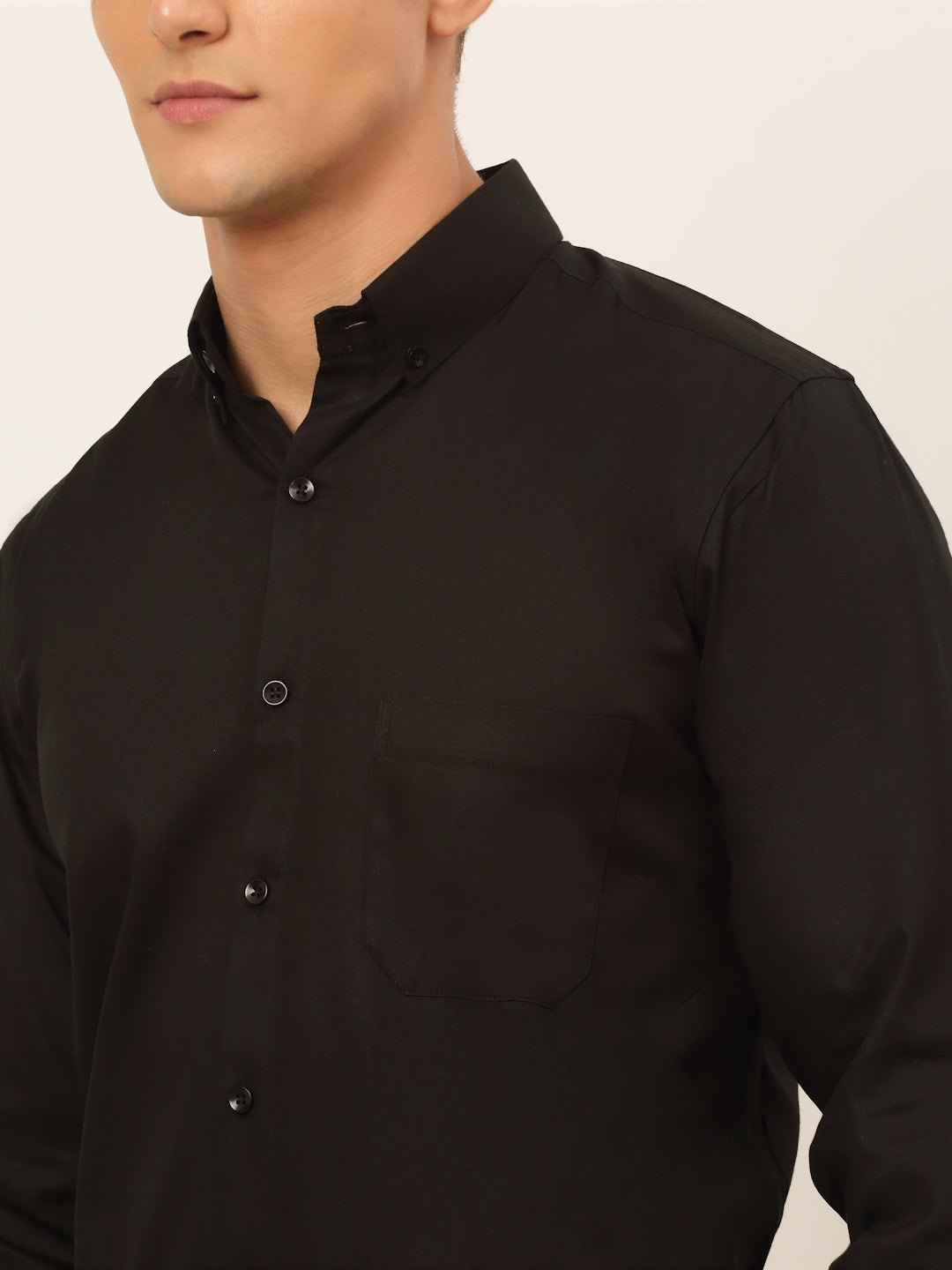 Jainish Men's Cotton Solid Formal Shirt - Black | Grocsy