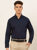 Jainish Men's Cotton Solid Formal Shirt - Navy Blue | Grocsy
