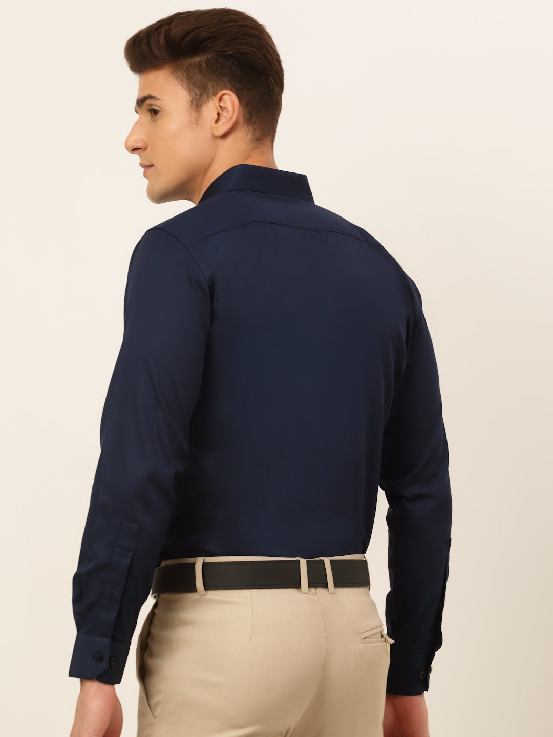 Jainish Men's Cotton Solid Formal Shirt - Navy Blue | Grocsy
