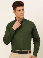 Jainish Men's Cotton Solid Formal Shirt - Olive | Grocsy