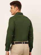 Jainish Men's Cotton Solid Formal Shirt - Olive | Grocsy
