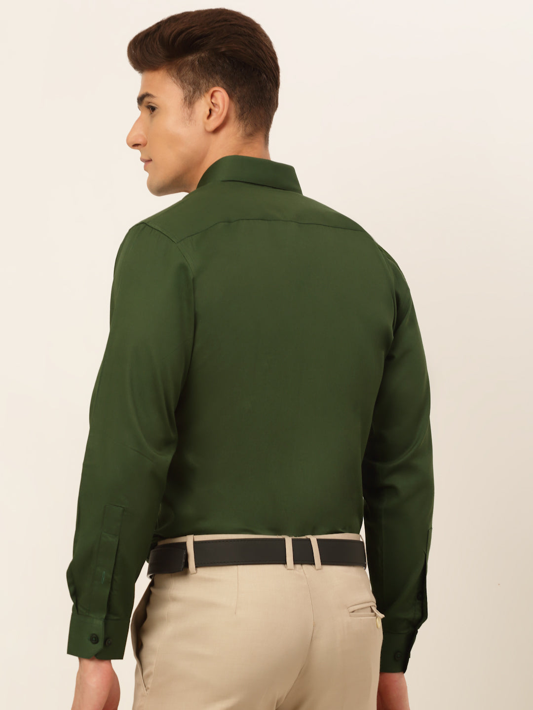 Jainish Men's Cotton Solid Formal Shirt - Olive | Grocsy