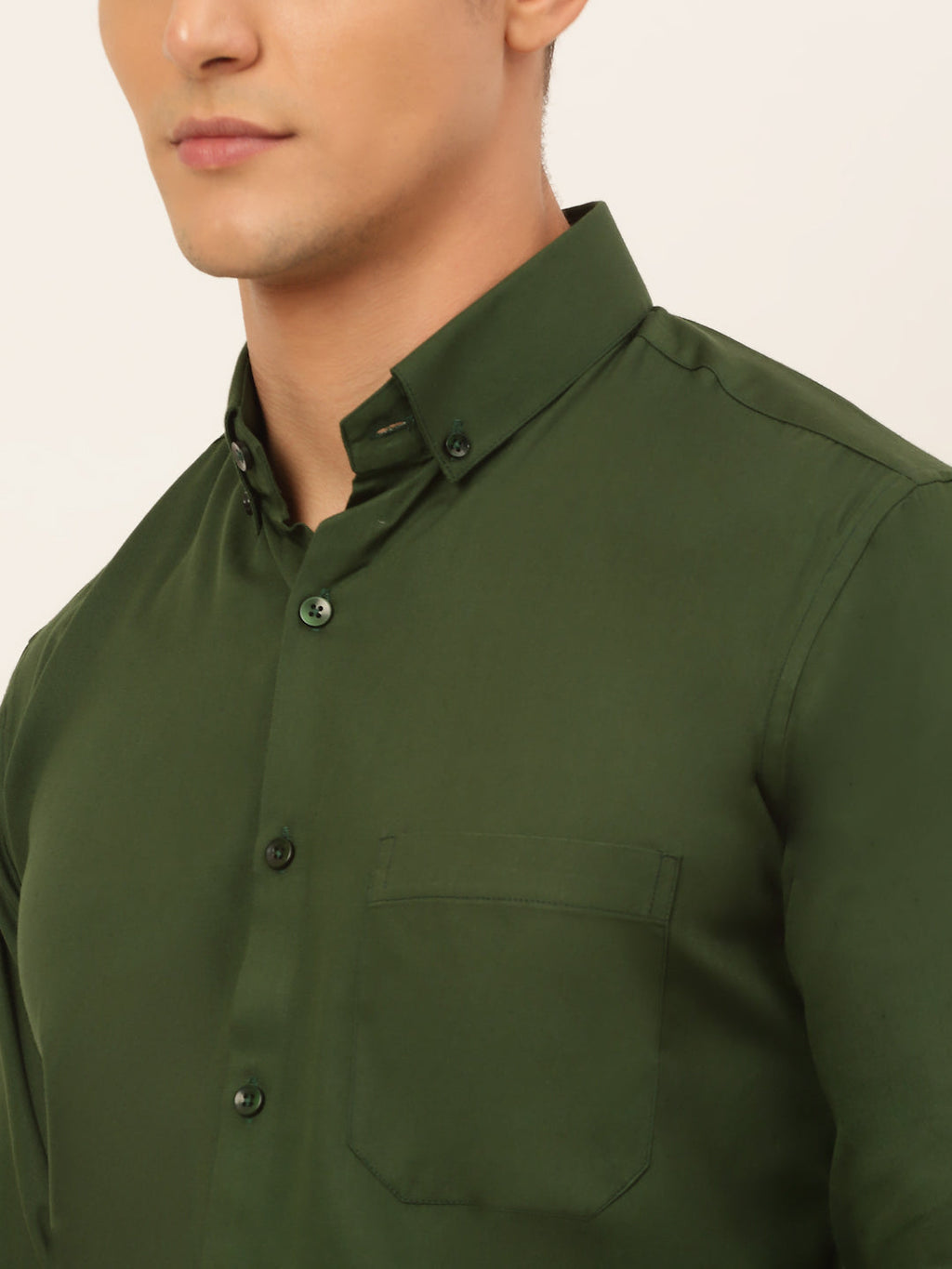 Jainish Men's Cotton Solid Formal Shirt - Olive | Grocsy