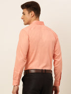 Jainish Men's Cotton Solid Formal Shirt - Peach | Grocsy