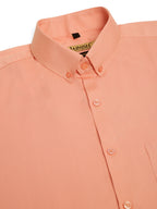 Jainish Men's Cotton Solid Formal Shirt - Peach | Grocsy