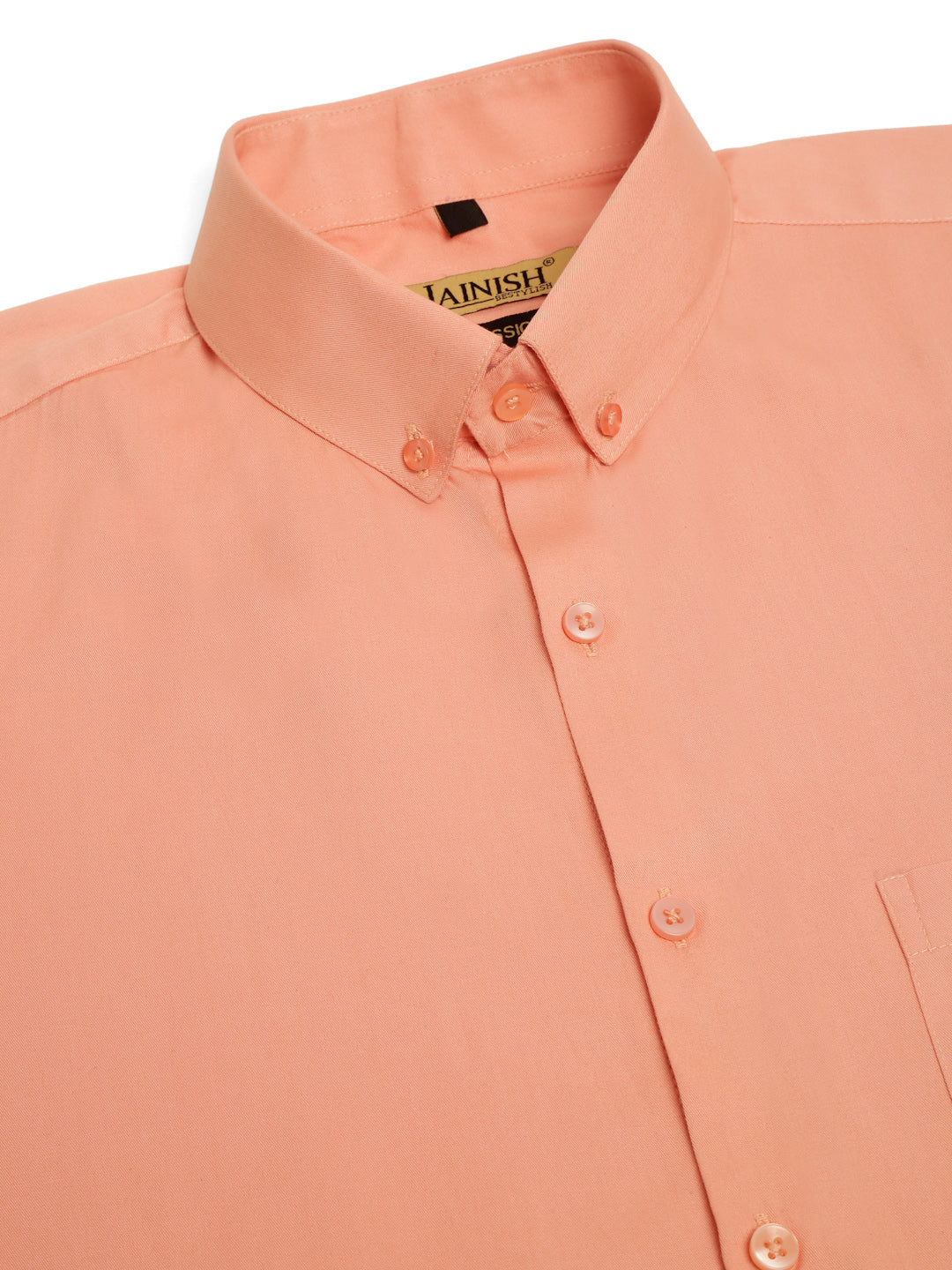 Jainish Men's Cotton Solid Formal Shirt - Peach | Grocsy