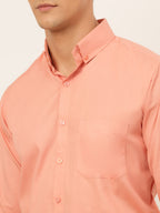 Jainish Men's Cotton Solid Formal Shirt - Peach | Grocsy