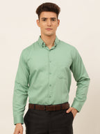 Jainish Men's Cotton Solid Formal Shirt - Pista | Grocsy