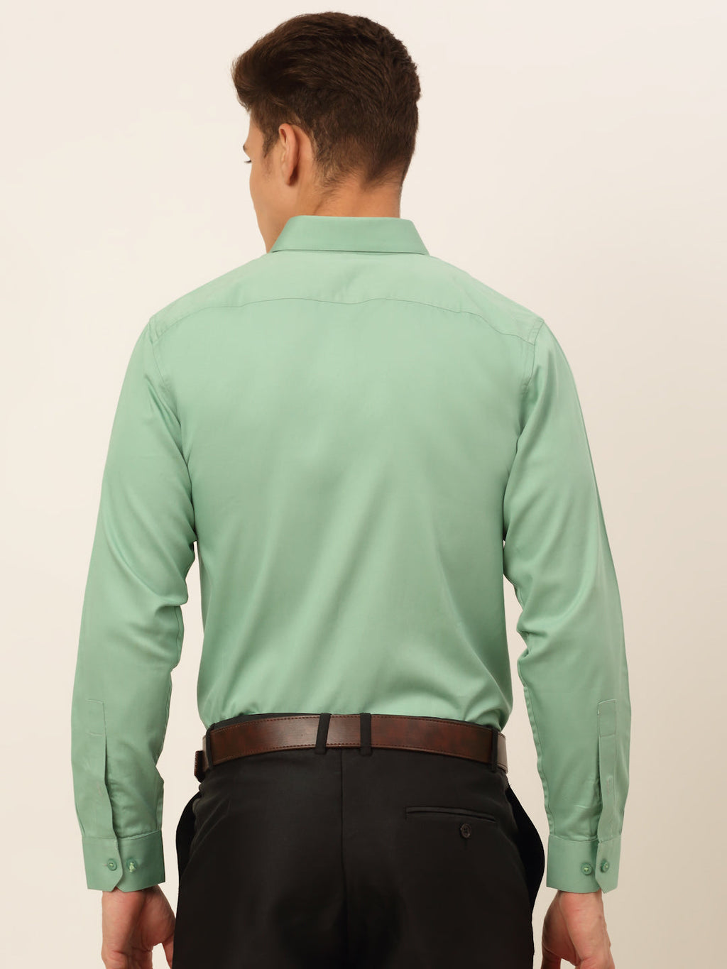 Jainish Men's Cotton Solid Formal Shirt - Pista | Grocsy