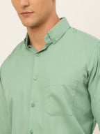 Jainish Men's Cotton Solid Formal Shirt - Pista | Grocsy