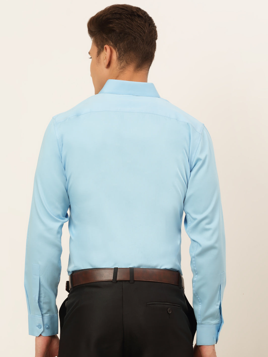 Jainish Men's Cotton Solid Formal Shirt - Sky Blue | Grocsy