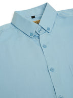 Jainish Men's Cotton Solid Formal Shirt - Sky Blue | Grocsy