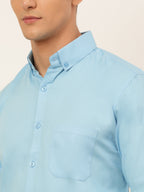 Jainish Men's Cotton Solid Formal Shirt - Sky Blue | Grocsy