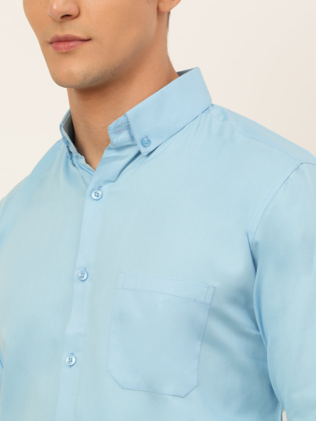 Jainish Men's Cotton Solid Formal Shirt - Sky Blue | Grocsy