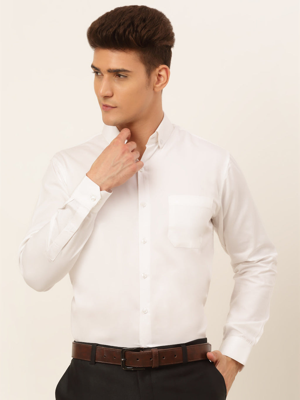 Jainish Men's Cotton Solid Formal Shirt - White | Grocsy