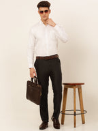 Jainish Men's Cotton Solid Formal Shirt - White | Grocsy