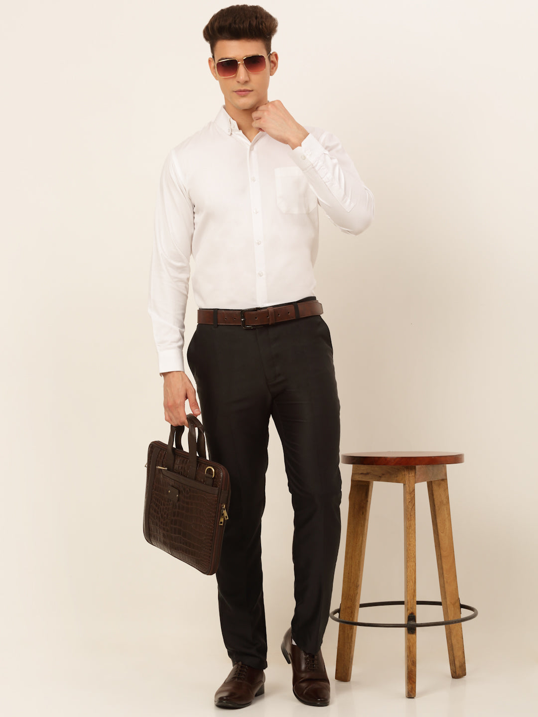 Jainish Men's Cotton Solid Formal Shirt - White | Grocsy