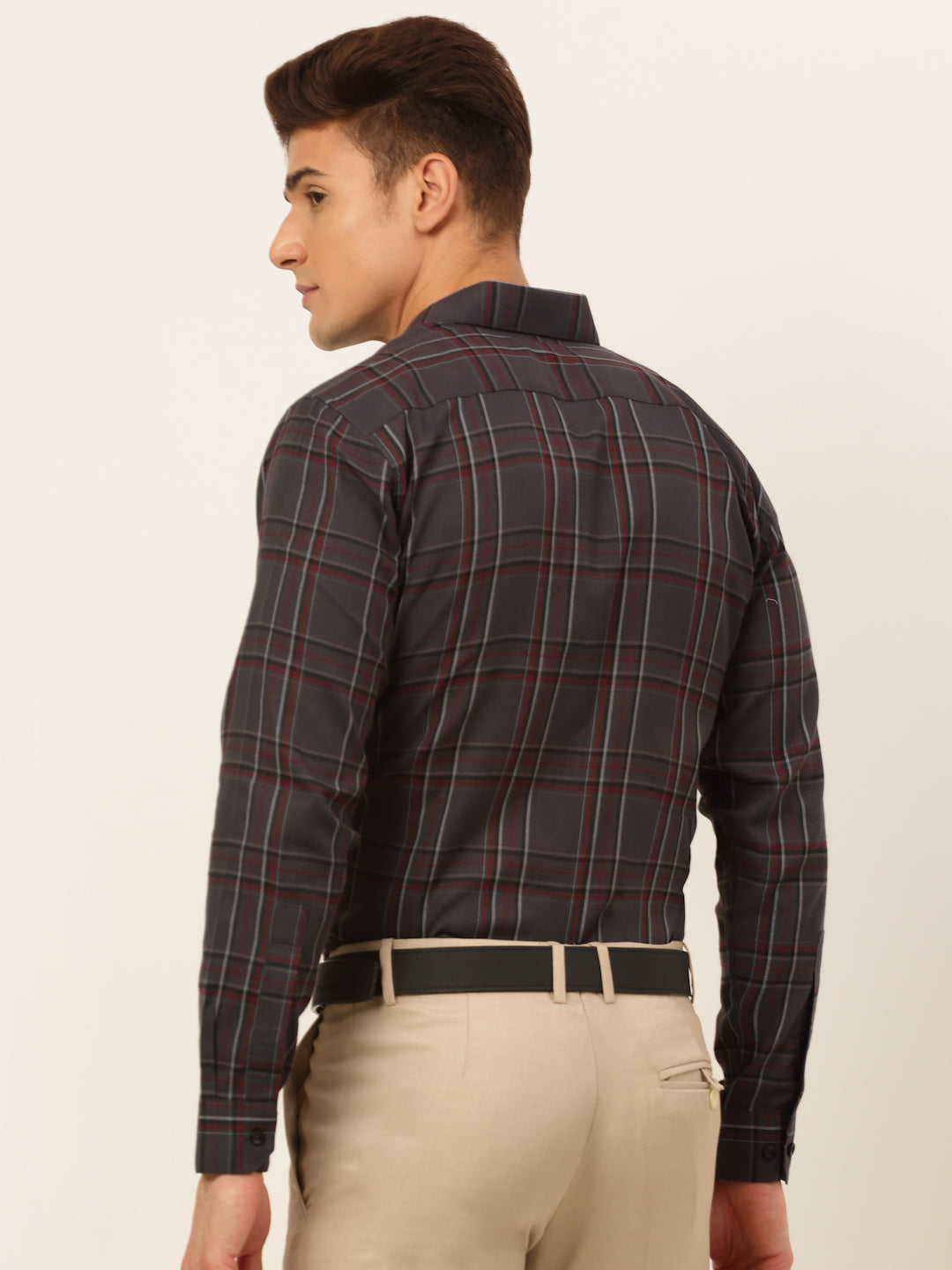 Jainish Men's Cotton Checked Formal Shirts - Brown | Grocsy