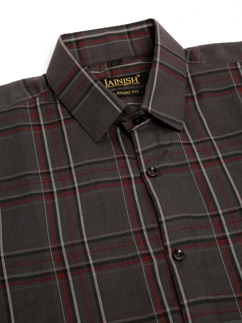Jainish Men's Cotton Checked Formal Shirts - Brown | Grocsy