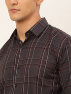Jainish Men's Cotton Checked Formal Shirts - Brown | Grocsy