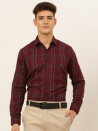 Jainish Men's Cotton Checked Formal Shirts - Maroon | Grocsy