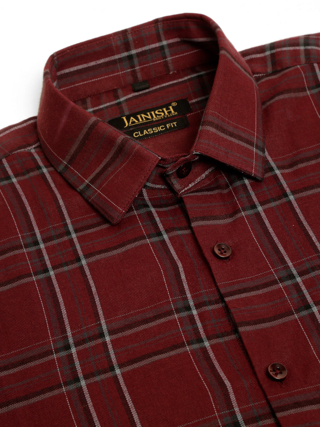 Jainish Men's Cotton Checked Formal Shirts - Maroon | Grocsy