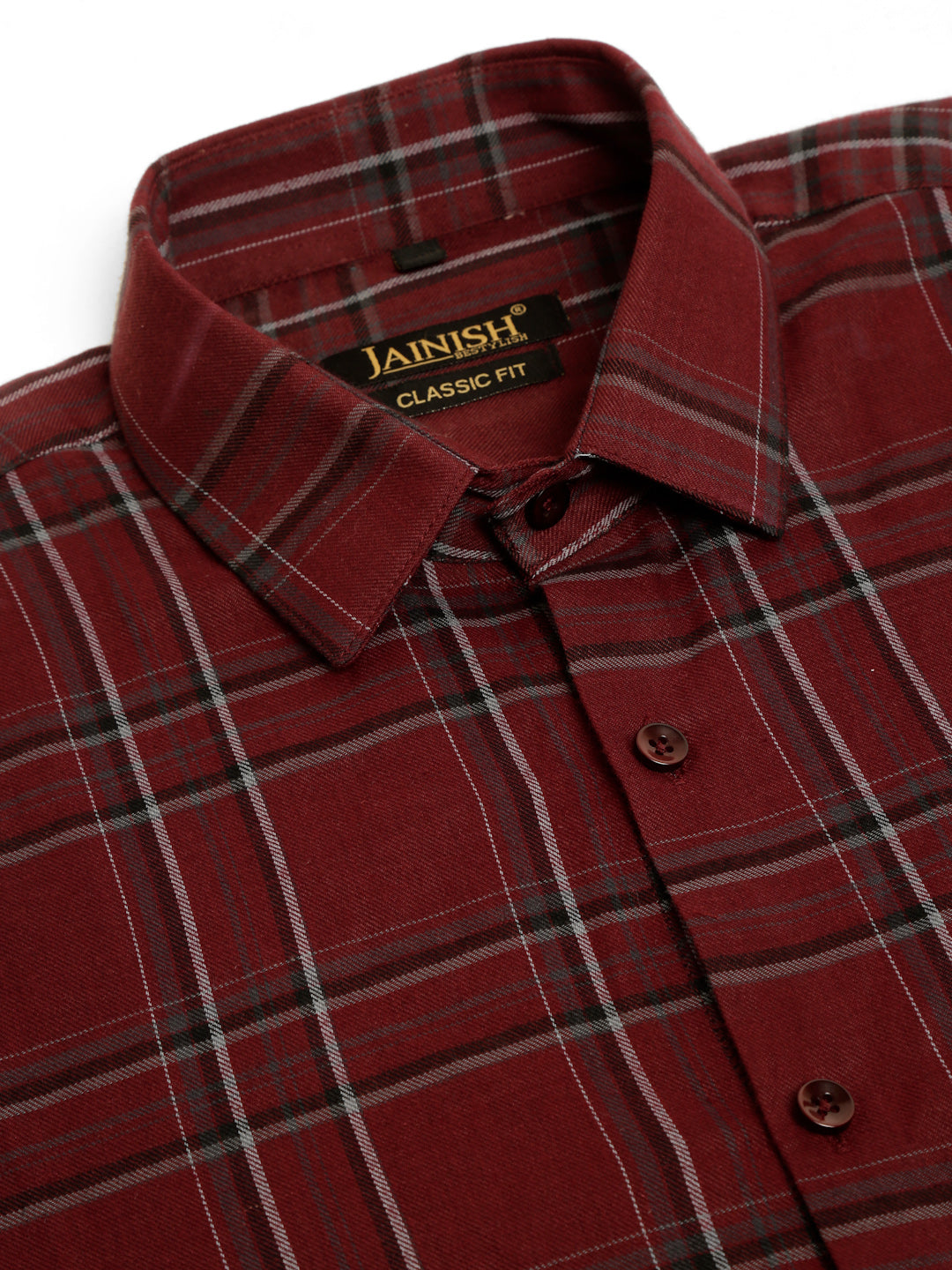 Jainish Men's Cotton Checked Formal Shirts - Maroon | Grocsy