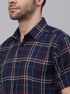 Jainish Men's Navy Half Sleeve Checked Formal Shirt | Grocsy