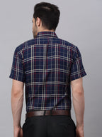 Jainish Men's Navy Half Sleeve Checked Formal Shirt | Grocsy
