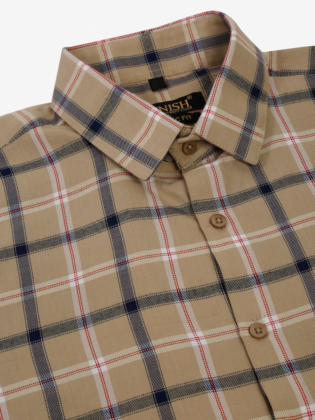 Jainish Men's Beige Half Sleeve Checked Formal Shirt | Grocsy