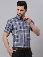 Jainish Men's Grey Half Sleeve Checked Formal Shirt | Grocsy