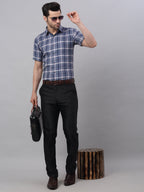 Jainish Men's Grey Half Sleeve Checked Formal Shirt | Grocsy