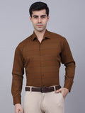 Jainish Men's Brown Horizontal Striped Formal Shirt | Grocsy