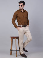 Jainish Men's Brown Horizontal Striped Formal Shirt | Grocsy