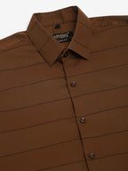 Jainish Men's Brown Horizontal Striped Formal Shirt | Grocsy