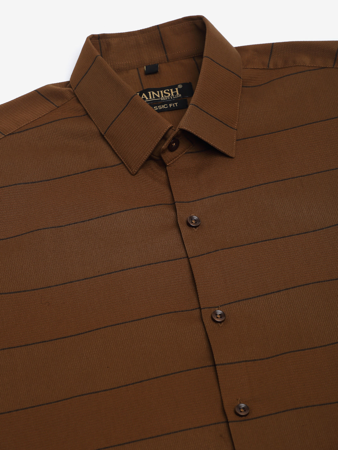 Jainish Men's Brown Horizontal Striped Formal Shirt | Grocsy