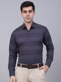 Jainish Men's Grey Horizontal Striped Formal Shirt | Grocsy