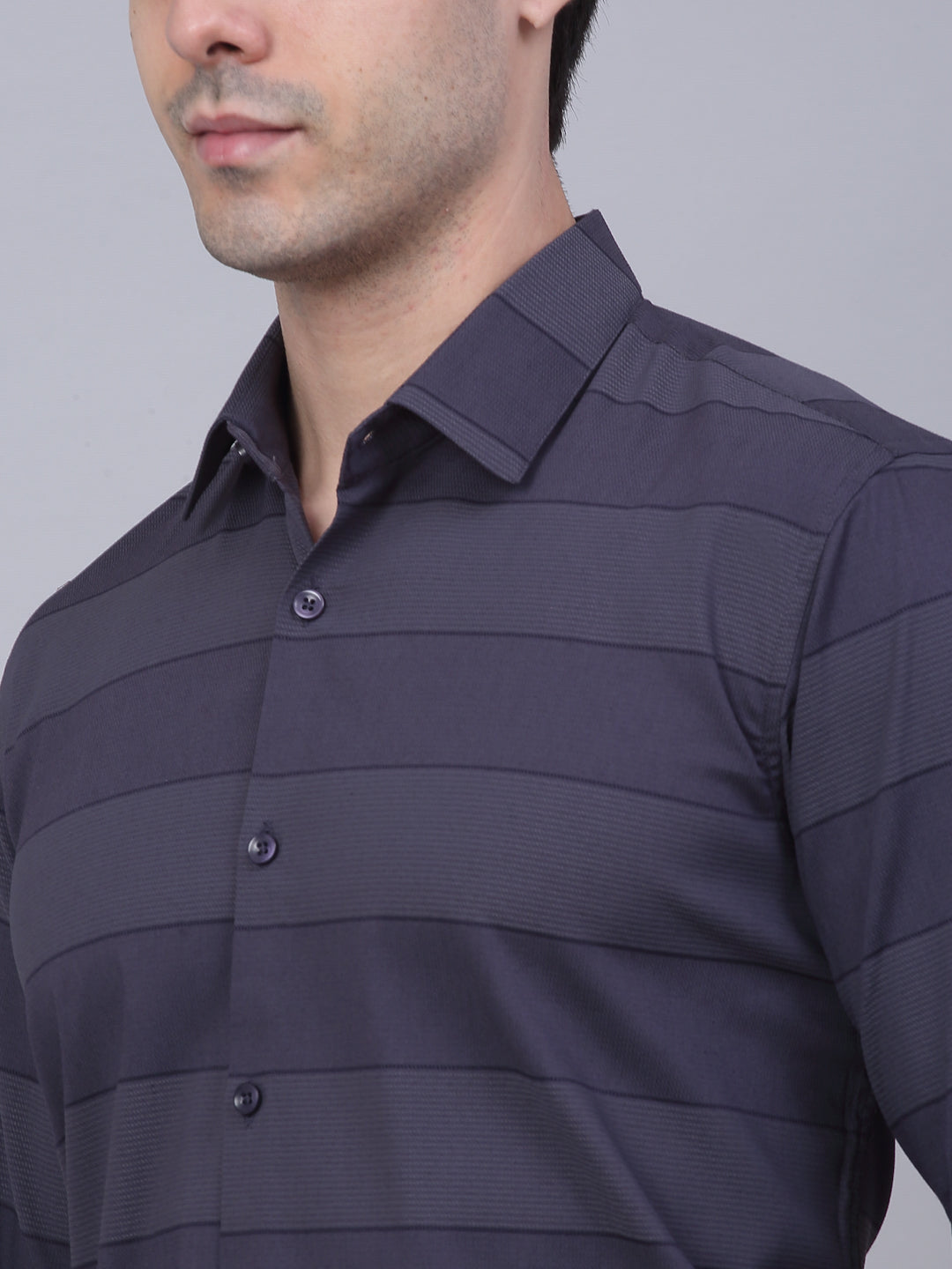 Jainish Men's Grey Horizontal Striped Formal Shirt | Grocsy
