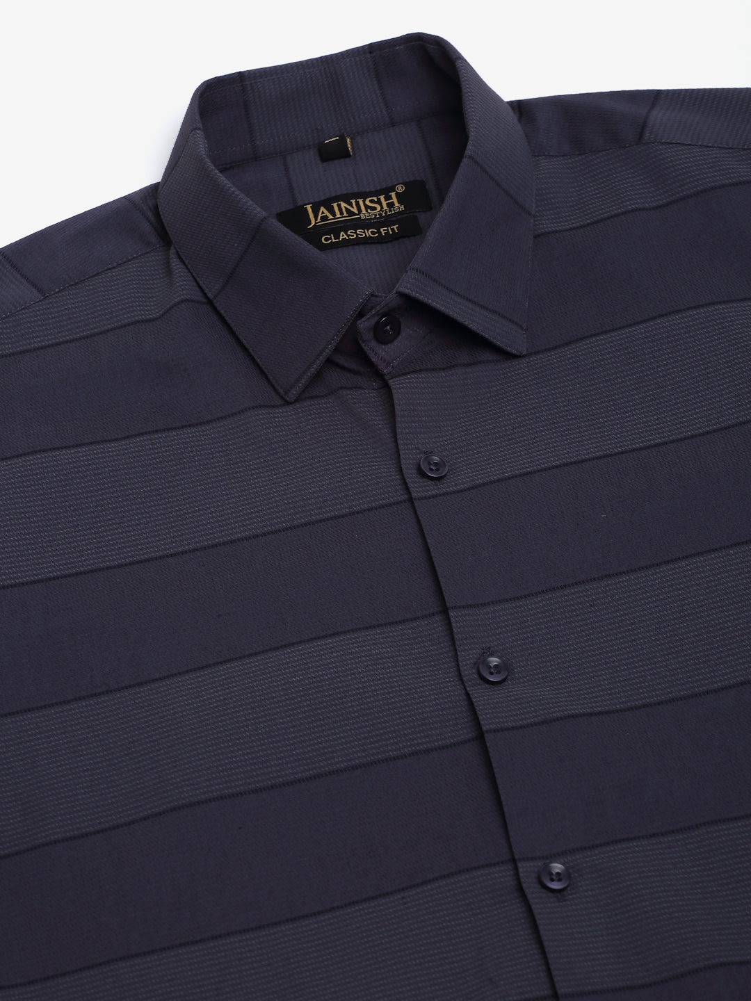 Jainish Men's Grey Horizontal Striped Formal Shirt | Grocsy