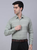 Jainish Men's Pista Green Horizontal Striped Formal Shirt | Grocsy