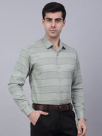 Jainish Men's Pista Green Horizontal Striped Formal Shirt | Grocsy