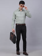 Jainish Men's Pista Green Horizontal Striped Formal Shirt | Grocsy
