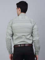 Jainish Men's Pista Green Horizontal Striped Formal Shirt | Grocsy