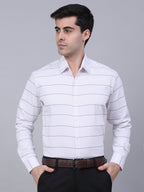 Jainish Men's White Horizontal Striped Formal Shirt | Grocsy