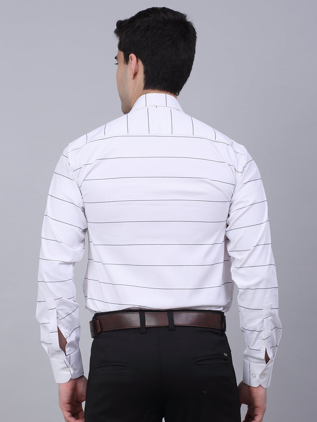 Jainish Men's White Horizontal Striped Formal Shirt | Grocsy