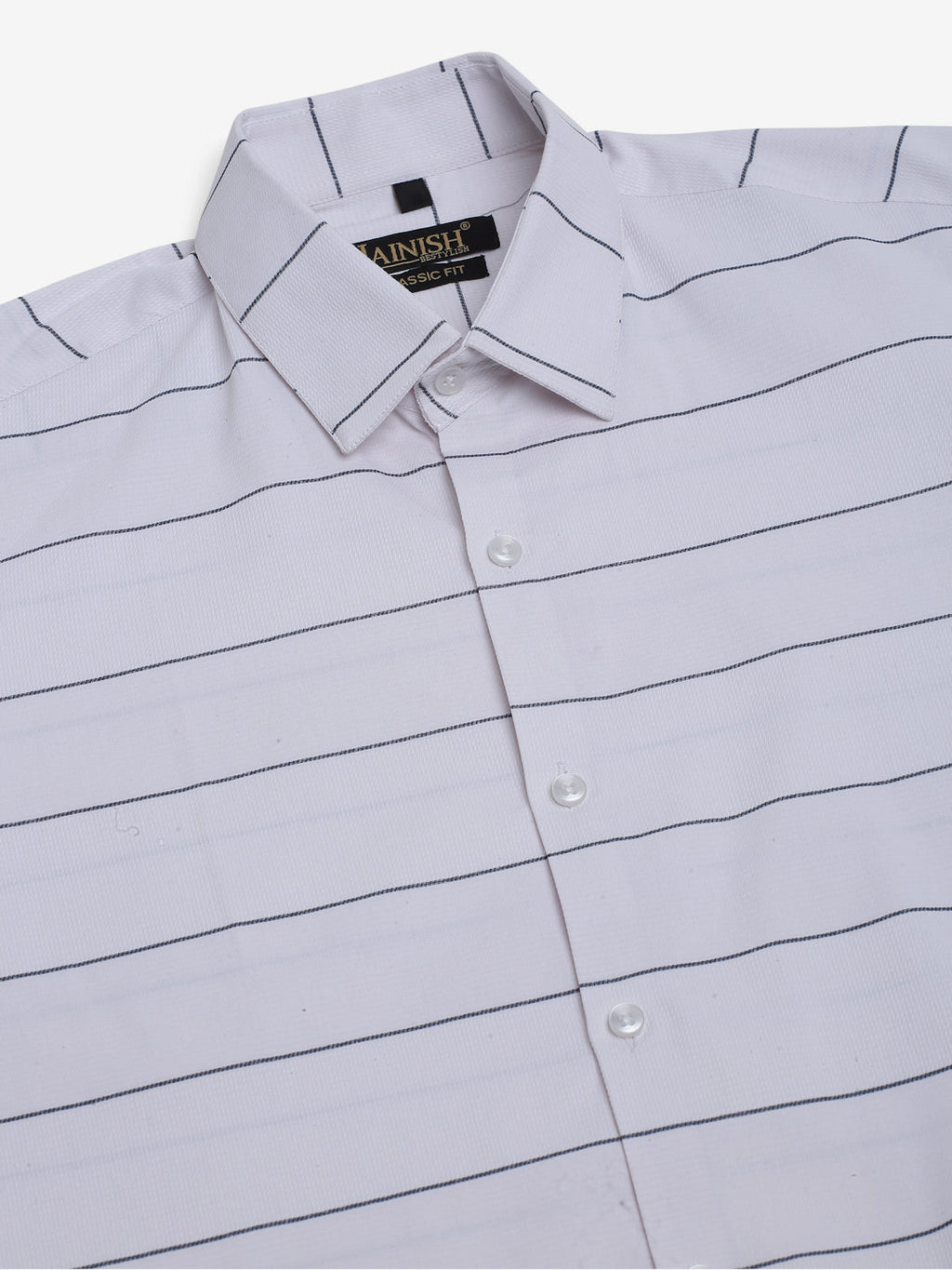 Jainish Men's White Horizontal Striped Formal Shirt | Grocsy