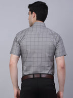 Jainish Men's Cotton Half Sleeve Checked Formal Shirts - Grey | Grocsy