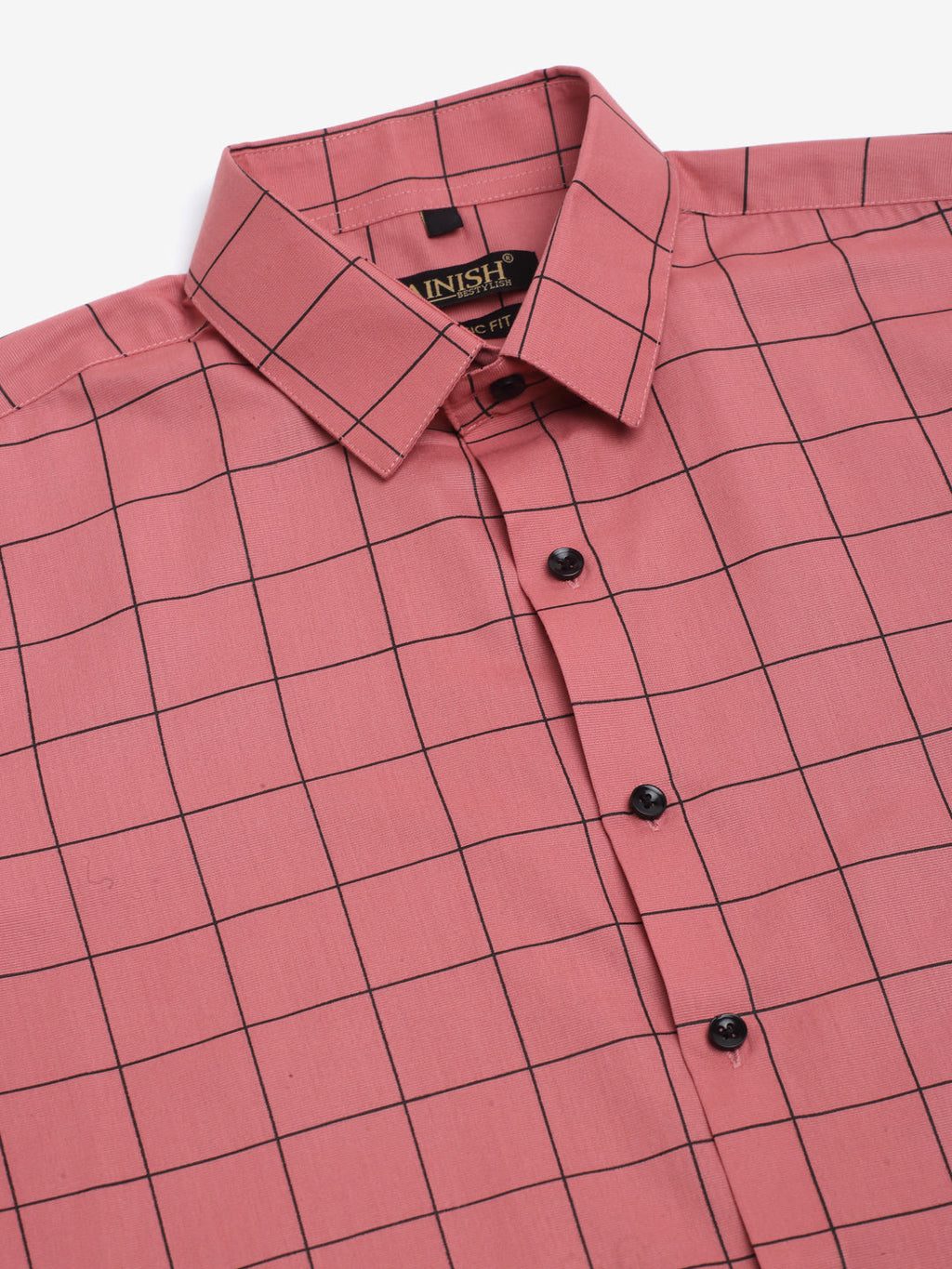 Jainish Men's Cotton Half Sleeve Checked Formal Shirts - Peach | Grocsy