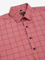 Jainish Men's Cotton Half Sleeve Checked Formal Shirts - Peach | Grocsy